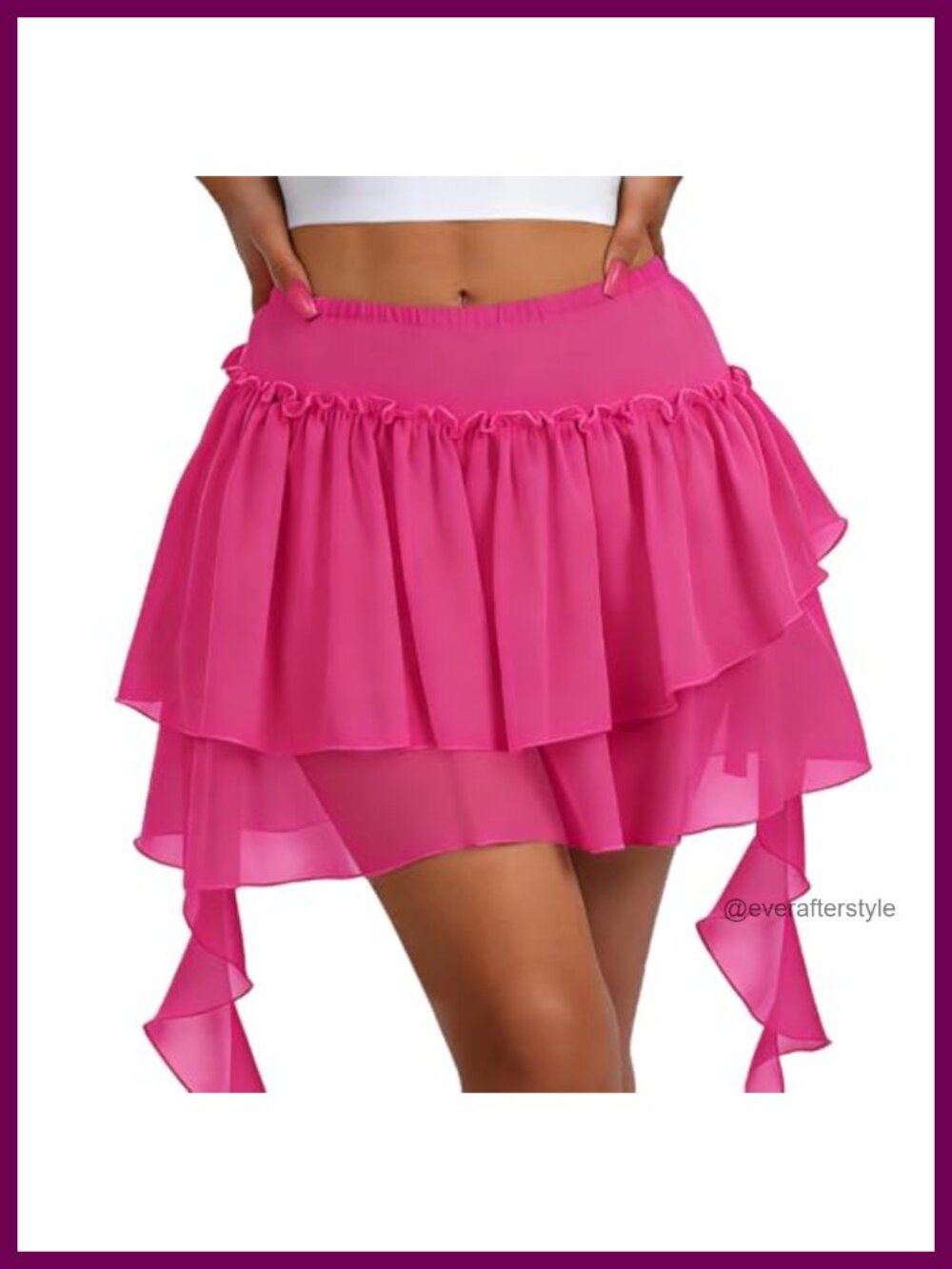 Mini Ruffle Skirt with Shorts Pleated Mesh Layered Flowy Hem Casual Skort